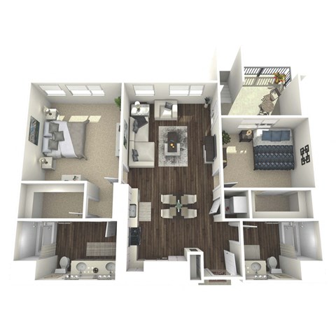 Floor plan for 2 beds, 2 baths, 1129 sqft